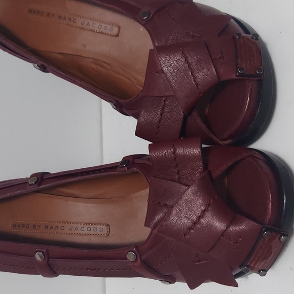 Marc Jacob's leather peep toe platform heels burgundy wine - Picture 3 of 6